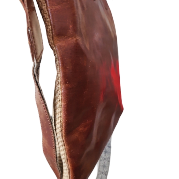 Most Wanted USA Tan Leather & Canvas Shoulder Laptop Tote Handbag - Picture 6 of 6